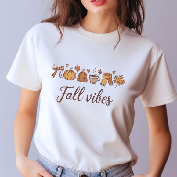 Fall Vibes Graphic Tee Cozy Autumn T-Shirt - Picture 1 of 4